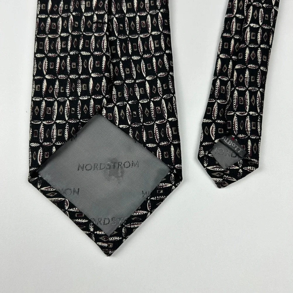 Robert Talbott Nordstrom XL‎ Black Geometric Silk Tie USA